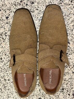 Drexlite Men’s Suede Monk Strap Loafers in Tan